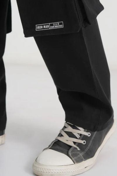 Men Black Iron Man Loose Fit Printed Regular Trouser