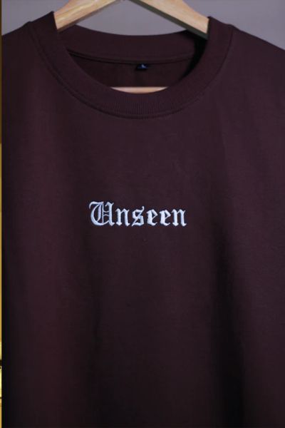 Unseen Coffee Oversized T-Shirt — Minimal Gothic Embroidery