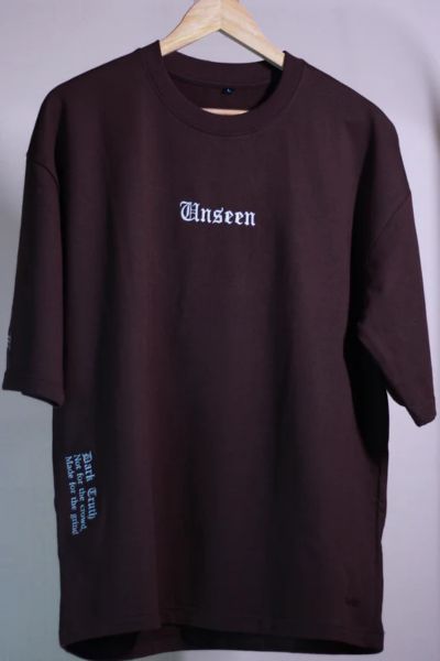 Unseen Coffee Oversized T-Shirt — Minimal Gothic Embroidery