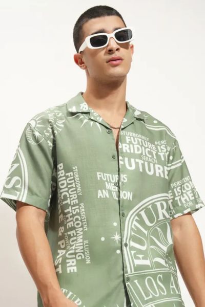 Men Green Printed Relaxed Fit Casual Shirt