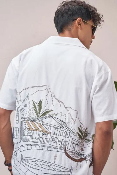 White Embroidered Relaxed Fit Casual Shirt