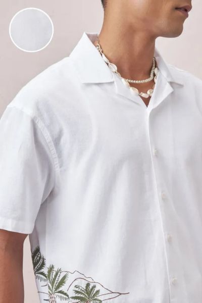 White Embroidered Relaxed Fit Casual Shirt