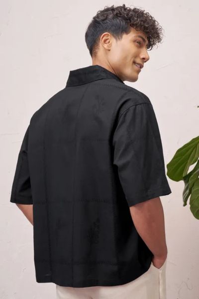 Black Self Design Boxy Fit Casual Shirt