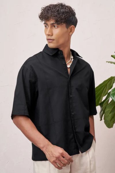 Black Self Design Boxy Fit Casual Shirt
