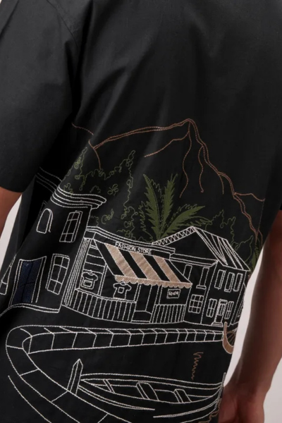 Black Embroidered Relaxed Fit Casual Shirt