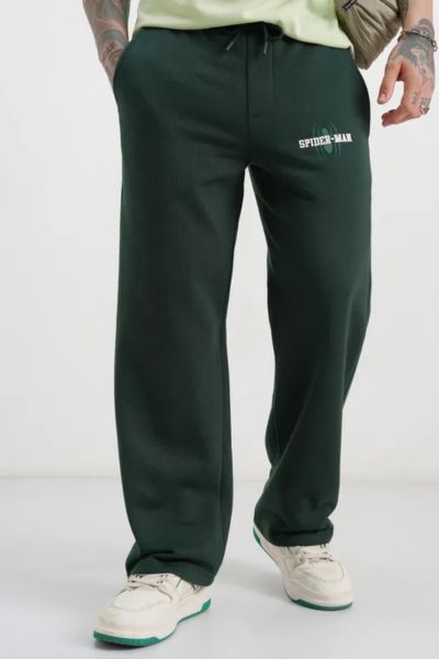 Men Olive Spider-Man Baggy Printed Track Pants