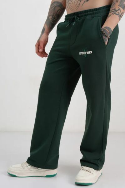 Men Olive Spider-Man Baggy Printed Track Pants