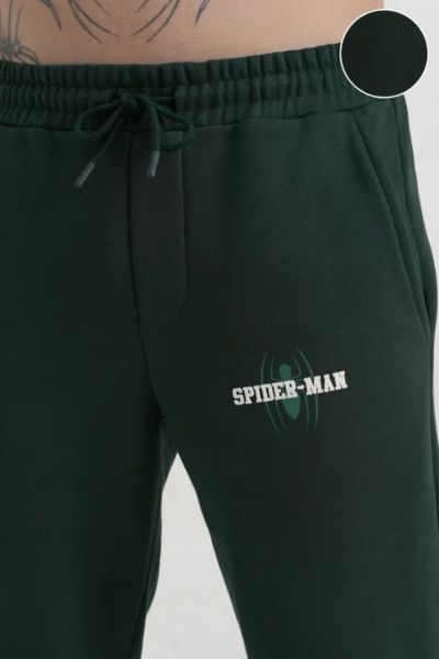 Men Olive Spider-Man Baggy Printed Track Pants