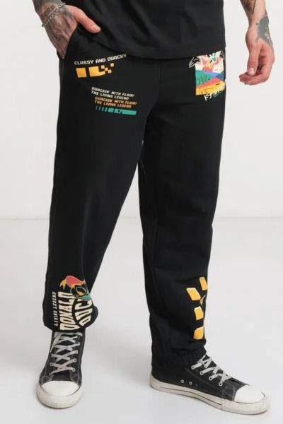 Men Black Donald Duck Printed Baggy Fit Joggers